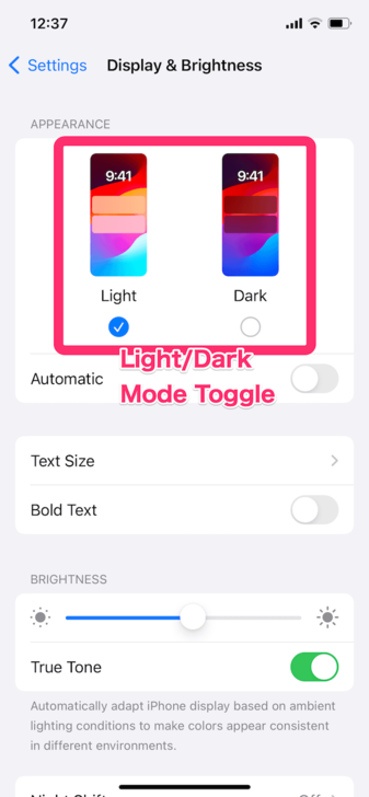 iOS Light and Dark Mode Switch Method 2