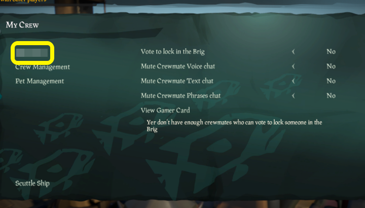 Sea of Thieves (SoT) - Select Player Name to Send to Brig
