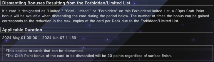 Master Duel - May 1st 2024 Banlist Update Dimsantling Bonus