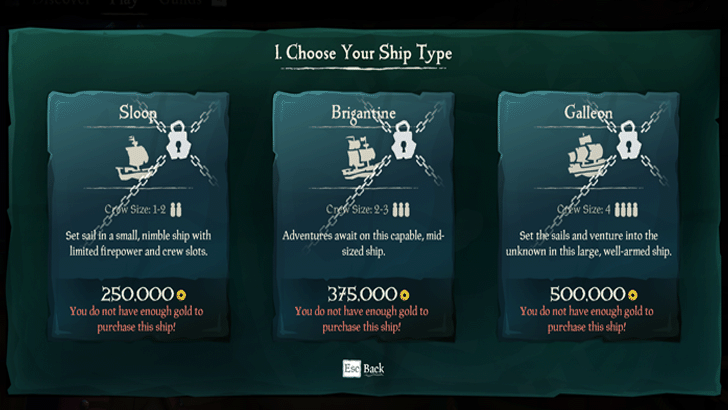 Sea of Thieves - Ship Prices