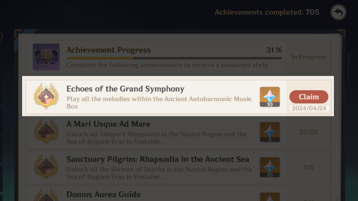 Genshin Impact All Ancient Autoharmonic Music Box Scores Locations - Achievement Reward