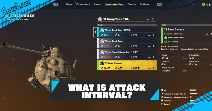 SAND LAND Vehicle Customization Attack Interval
