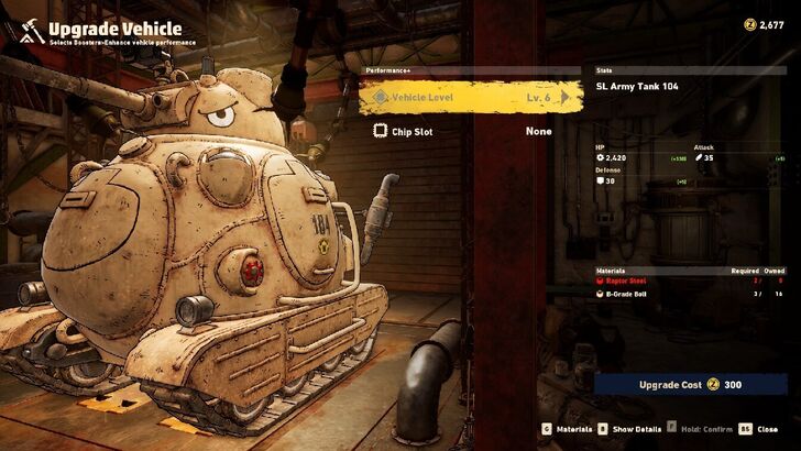 SAND LAND Battle Tank Upgrade Screen