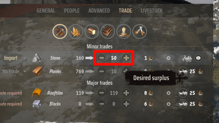 Manor Lords - Trade Tab That Shows All Resources For Trading