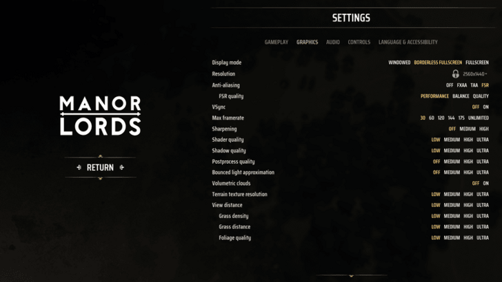Manor Lords - Low Graphic Settings