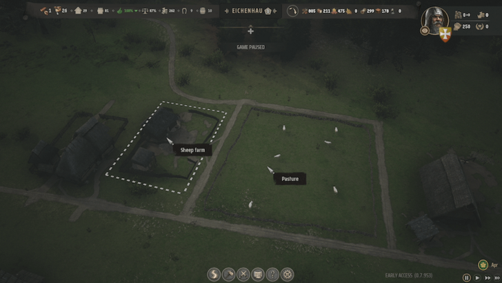 Manor Lords - Pasture and Sheep Farm Near Each Other