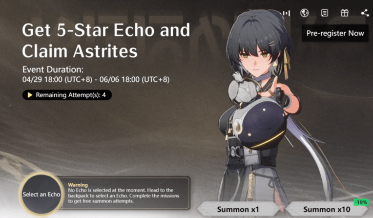 Wuthering Waves - Pre-Release Echo Summon Web Event Main Menu