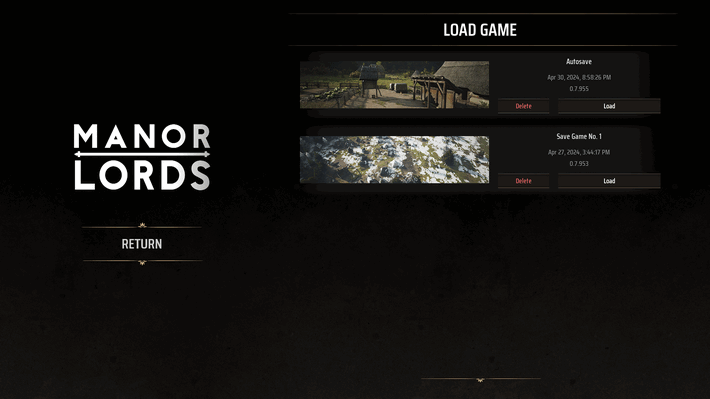 Manor Lords - Load Save File