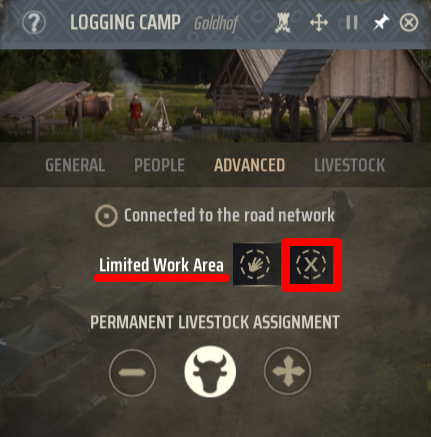Manor Lords - Set Logging Camp Work Area to Unlimited