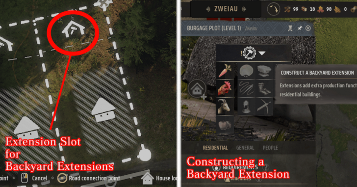 Manor Lords - Construct Backyard Extensions on Additional Burgage Plot Space