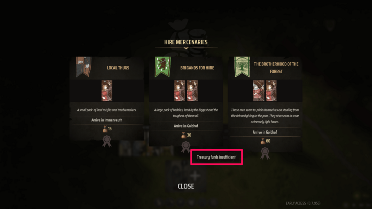 Manor Lords - Insufficient Treasury When Hiring Mercenaries