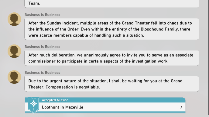 Honkai Star Rail - Penacony Grand Theater - Loothunt in Mazeville Text