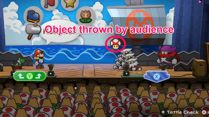 Paper Mario TTYD Switch Remake - Audience Throwing Stuff on Stage.png