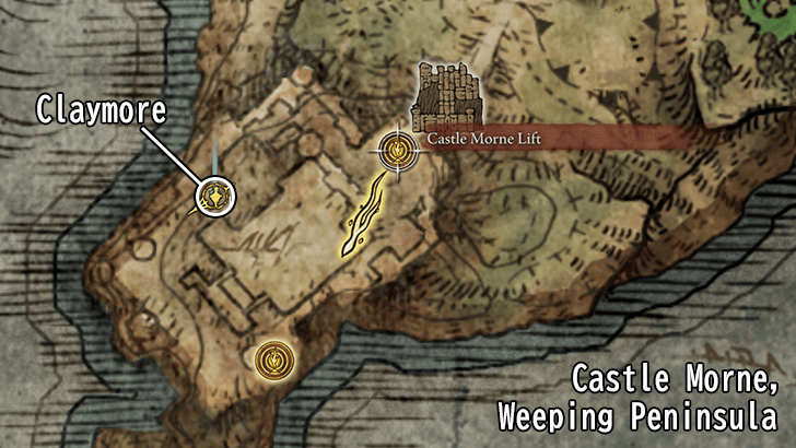 Elden Ring - Claymore Map Location in Castle Morne