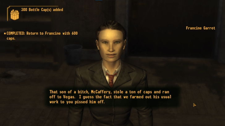 Fallout New Vegas - Return to Francine with 600 caps