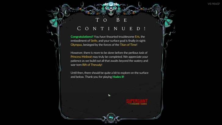 Hades 2 - Early Access Completion Notice