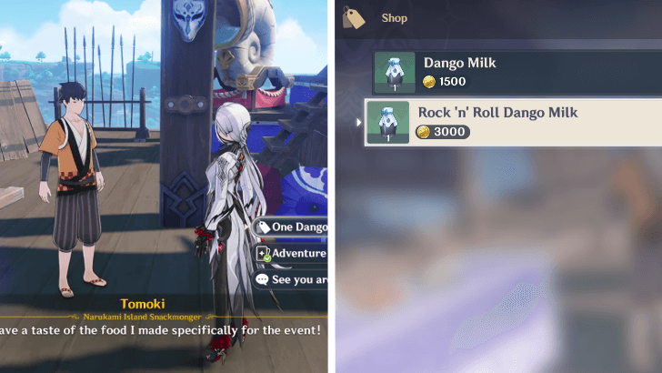 Genshin - Arataki Iridescence - Talk to Tomoki to buy Rock n Roll Dango Milk