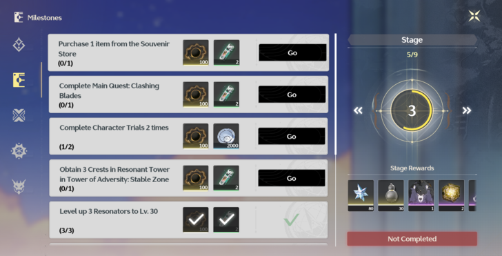 Wuthering Waves - Milestones in Guidebook
