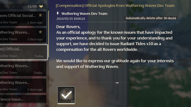 Wuthering Waves - 10 free Radiant Tides