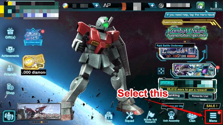 Account Linking Step 1 - Gundam UCE