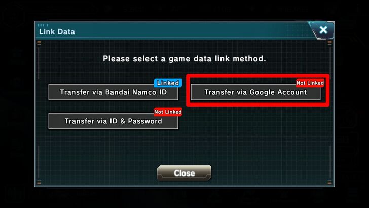 Account Linking With Google Step 1 - Gundam UCE