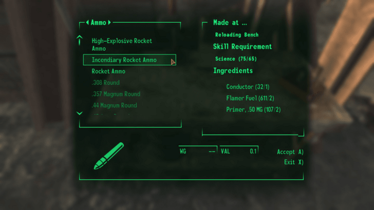 Fallout New Vegas - Craft Incendiary Rockets
