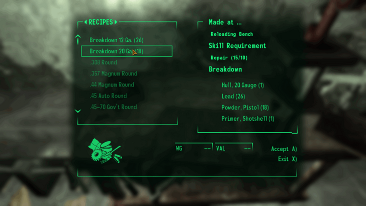 Fallout New Vegas - Break Down Ammo For Materials