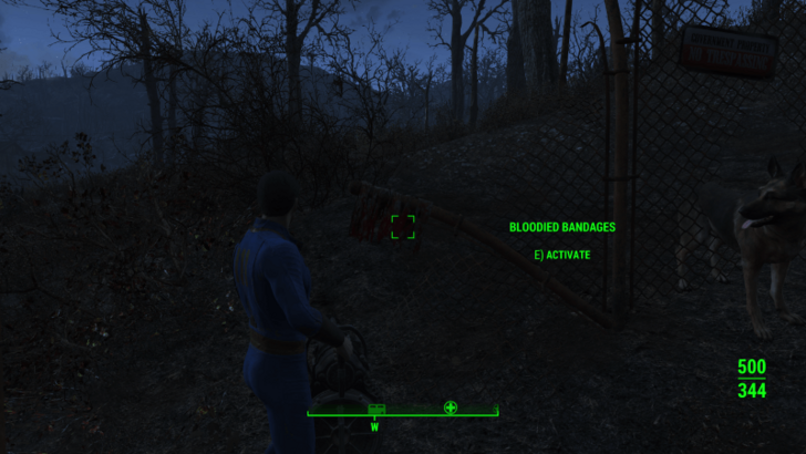 Fallout 4 - Examine Bloodied Bandages on Fence