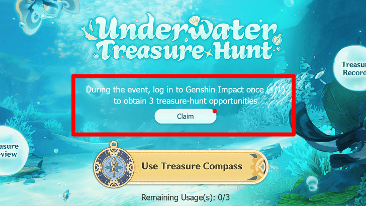 Genshin - Underwater Treasure Hunt - Login to genshin to get rolls