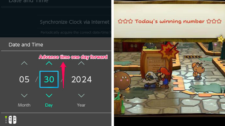 Paper Mario TTYD Switch Remake - Alternate Between Checking Numbers and Changing the Date