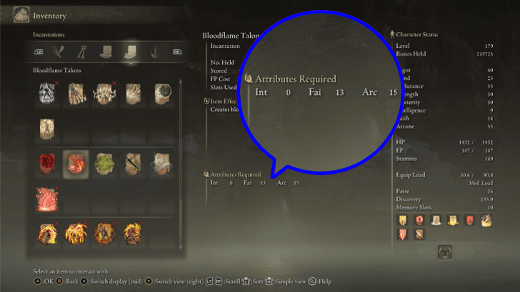 Elden Ring - Stat Requirements for Incantations