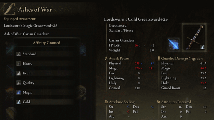 Elden Ring - Change Ashes of War and Weapon Affinity