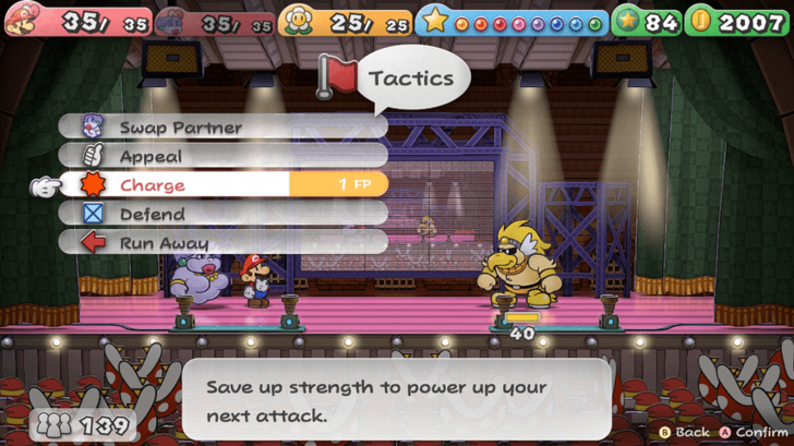 Paper Mario TTYD Switch Remake - Charge in Tactics Menu