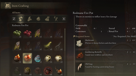 Elden Ring - Item Crafting Menu