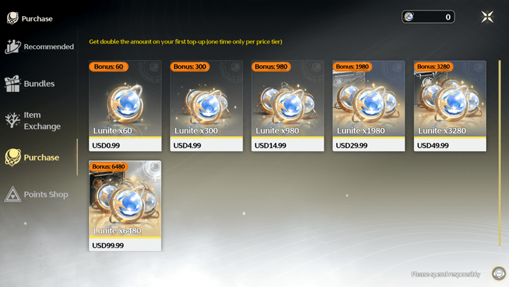 Wuthering Waves - Lunite Currency with Double Bonus