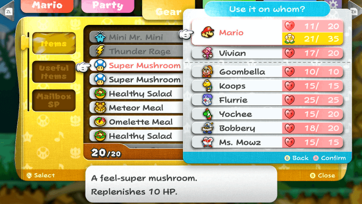 Paper Mario Thousand Year Door - Heal with Recovery Items