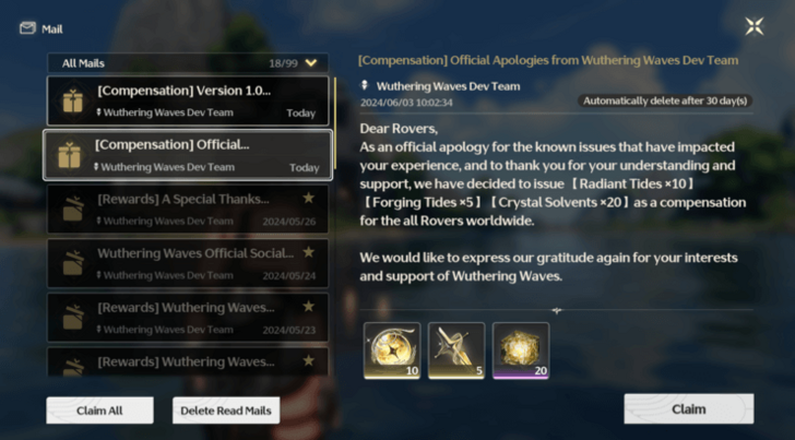 Wuthering Waves - Radiant Tides and Forging Tides Compensation