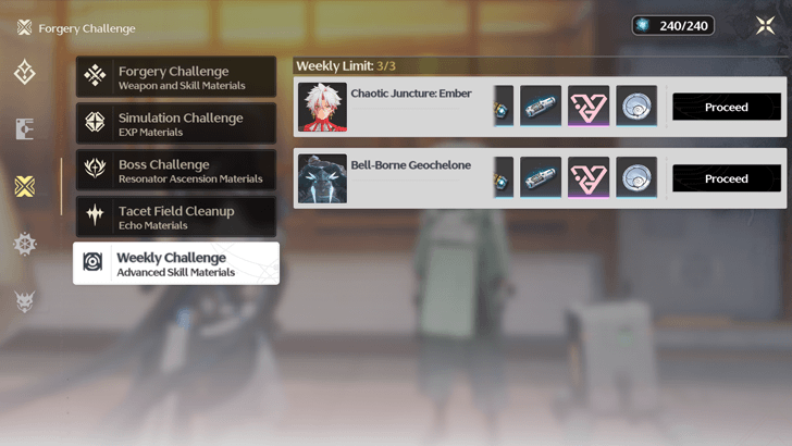 Wuthering Waves - Weekly Challenges Menu