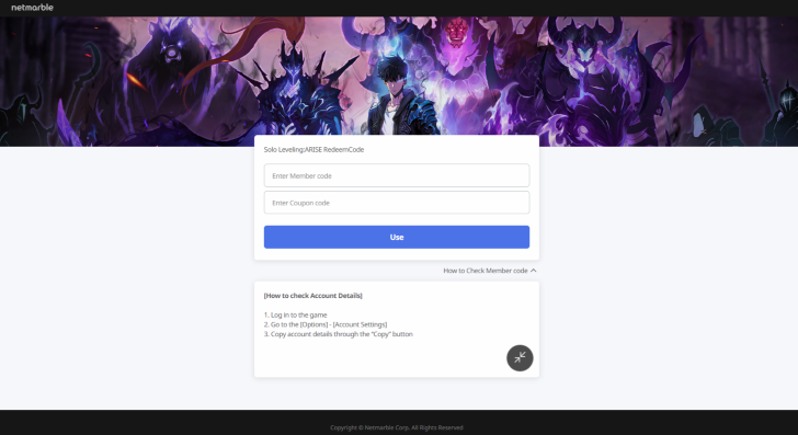 Solo Leveling Arise Redeem Code official forum