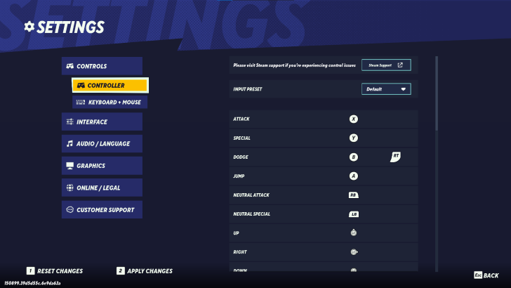 MultiVersus - Settings menu