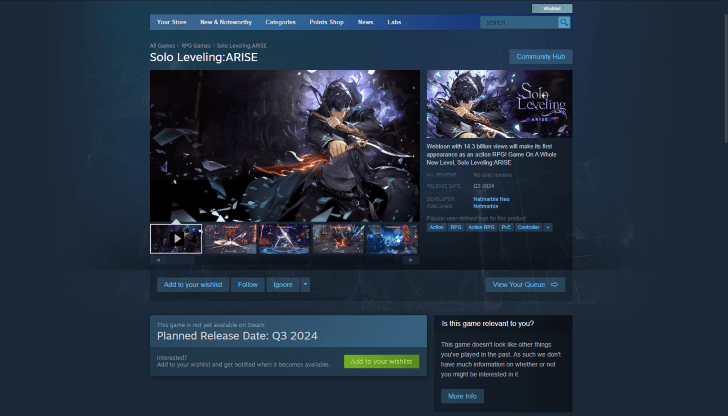 Solo Leveling Arise Steam Page