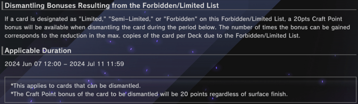 Master Duel - June 7th 2024 Banlist Update Dimsantling Bonus
