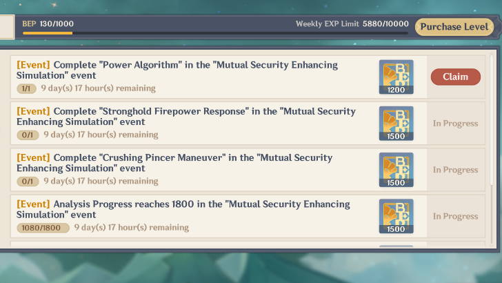 Genshin - Mutual Security Enhancing Simulation - Battle Pass Achievements
