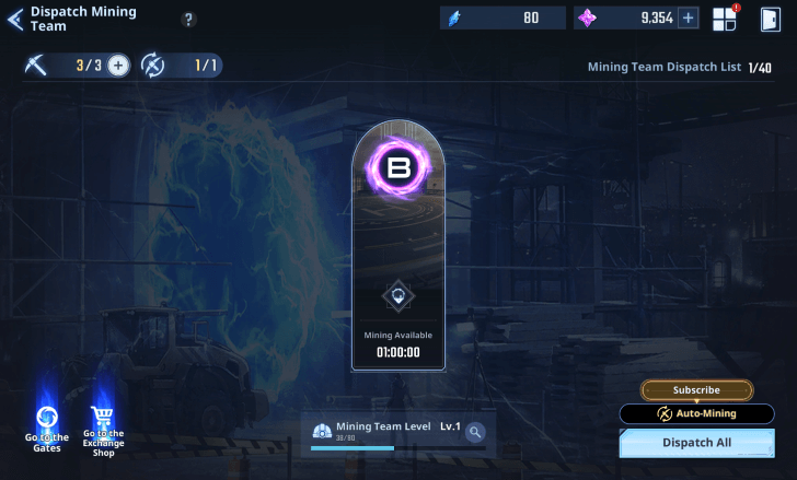 Solo Leveling Arise Mining Team Dispatch menu