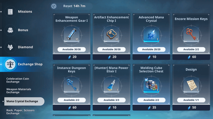 Solo Leveling Arise Mana Crystal Exchange Store