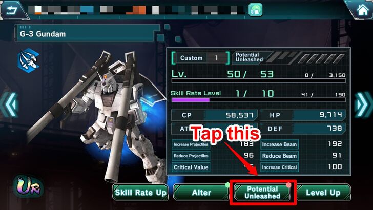 How to Potential Unleash Step 2 - Gundam UCE