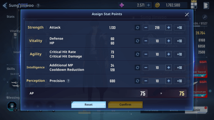 Solo Leveling Arise - Sung Jinwoo Stats