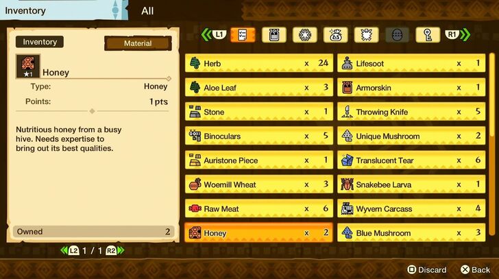 Monster Hunter Stories - Inventory