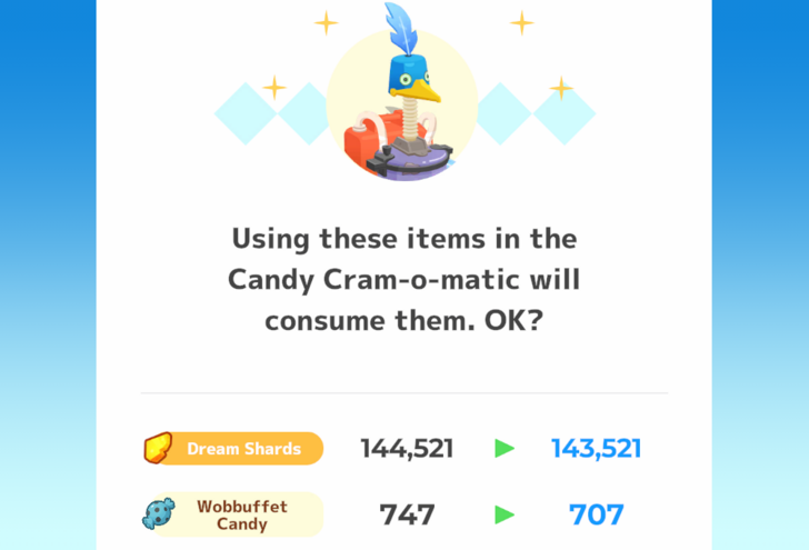 Use Candies and Dream Shards in the Candy Cram-o-matic