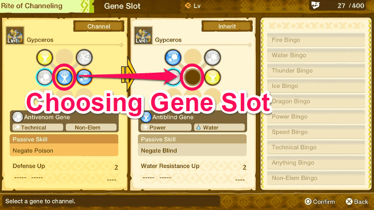 Monster Hunter Stories - Selecting Which Gene Slot to Channel
